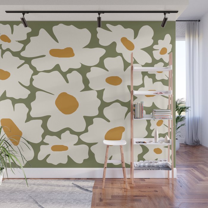 Cute retro floral art Wall Mural Gallery Image 1