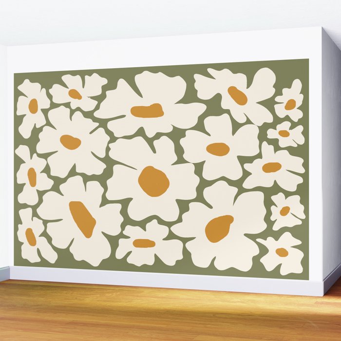 Cute retro floral art Wall Mural Gallery Image 2