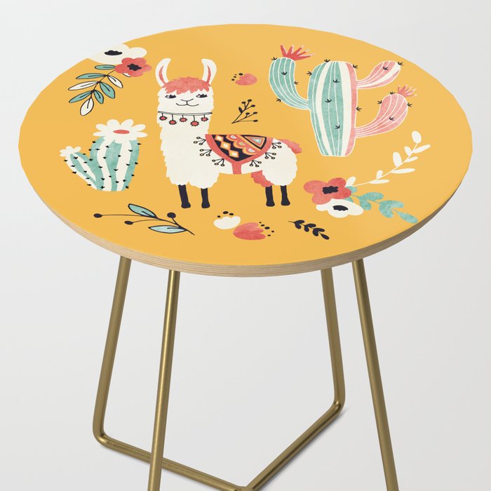 White Llama with flowers Side Table Gallery Image 2