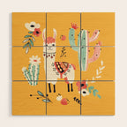 White Llama with flowers Wood Wall Art Gallery Image 1