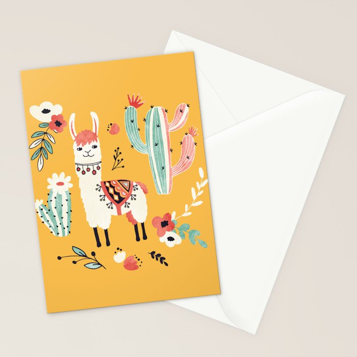 White Llama with flowers Stationery Card Gallery Image 2