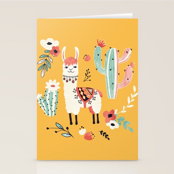 White Llama with flowers Stationery Card Gallery Image 1