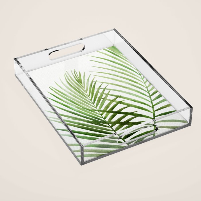 Fresh Palm Fronds Watercolor Acrylic Tray Gallery Image 1