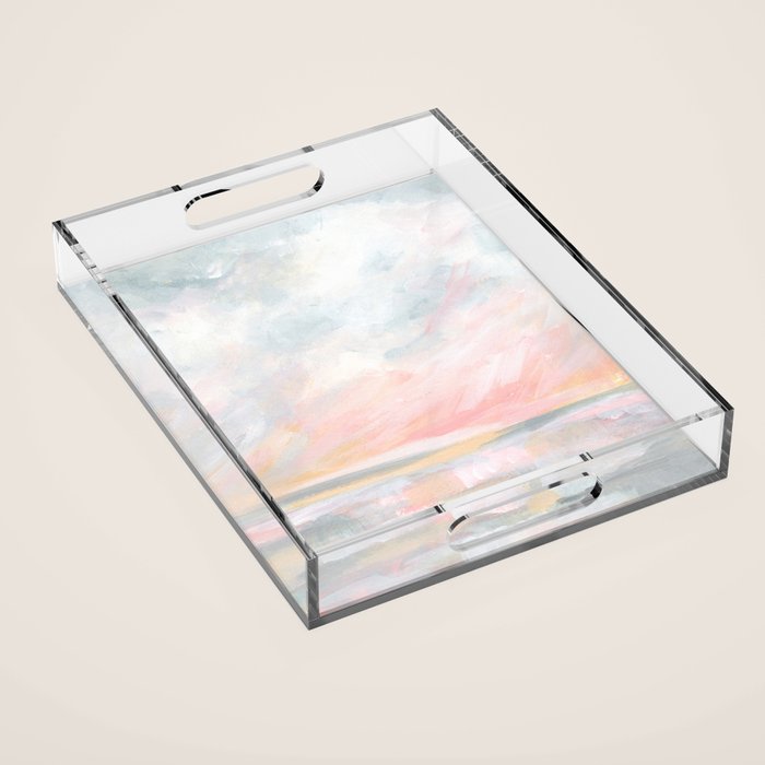 Overwhelm - Pink and Gray Pastel Seascape Acrylic Tray Gallery Image 1