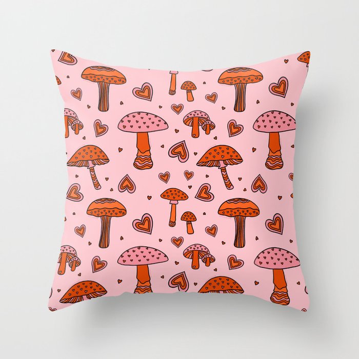 Valentine Mushrooms Throw Pillow Gallery Image 1