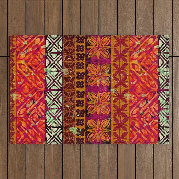 Vintage Hawaii Barkcloth Beachy design 204b Outdoor Rug Gallery Image 1