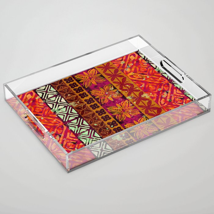 Vintage Hawaii Barkcloth Beachy design 204b Acrylic Tray Gallery Image 1