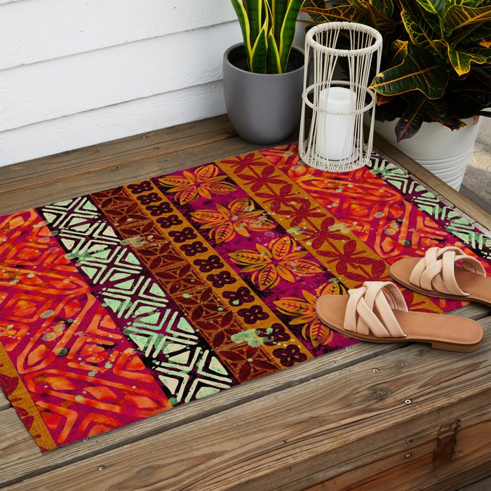 Vintage Hawaii Barkcloth Beachy design 204b Outdoor Rug Gallery Image 2