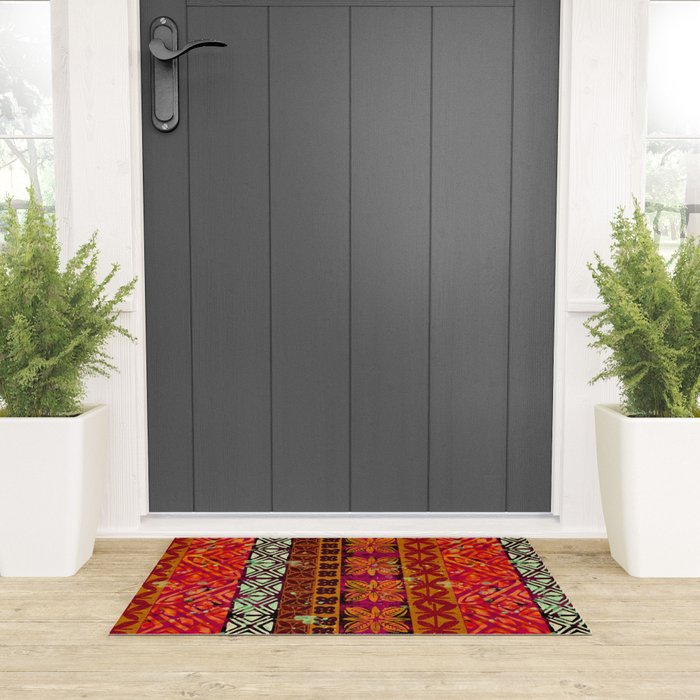 Vintage Hawaii Barkcloth Beachy design 204b Welcome Mat Gallery Image 3