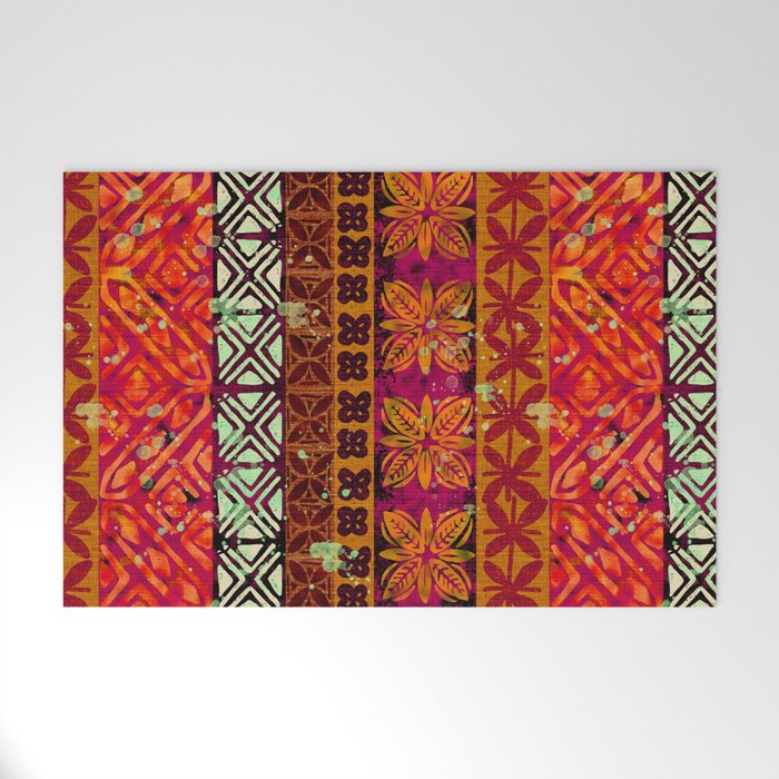 Vintage Hawaii Barkcloth Beachy design 204b Welcome Mat Gallery Image 1