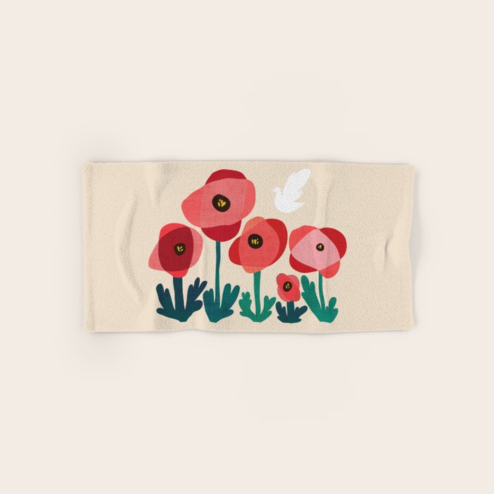 Poppy flowers and bird Bath Towel Gallery Image 1