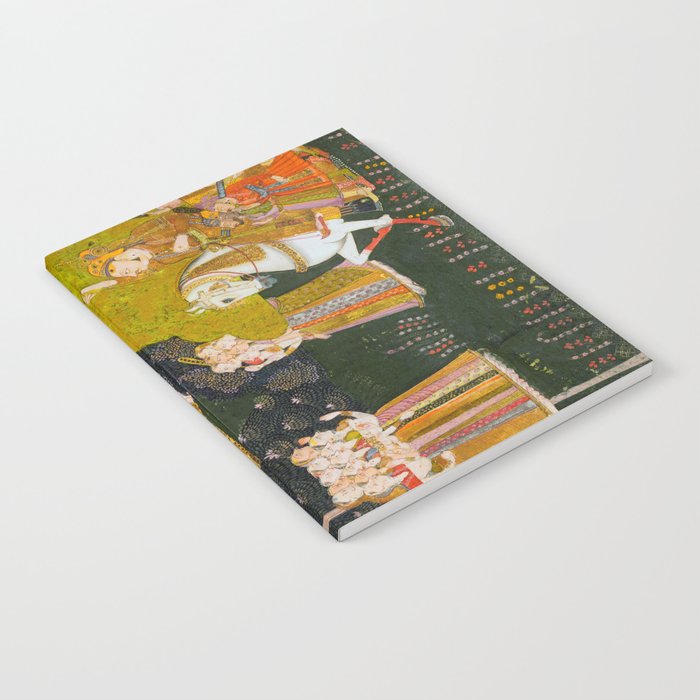 Maharaja Abhai Singh of Marwar (reigned 1724-49), Equestrian, Watching Girls Swinging at the Teej Festival Indian Miniature Painting  Notebook Gallery Image 1