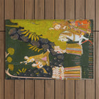 Maharaja Abhai Singh of Marwar (reigned 1724-49), Equestrian, Watching Girls Swinging at the Teej Festival Indian Miniature Painting  Outdoor Rug Gallery Image 1