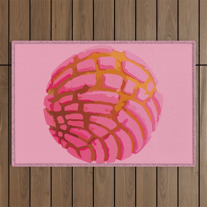 Pink concha bread mexican concha pan dulce mexican food lover Outdoor Rug Gallery Image 1
