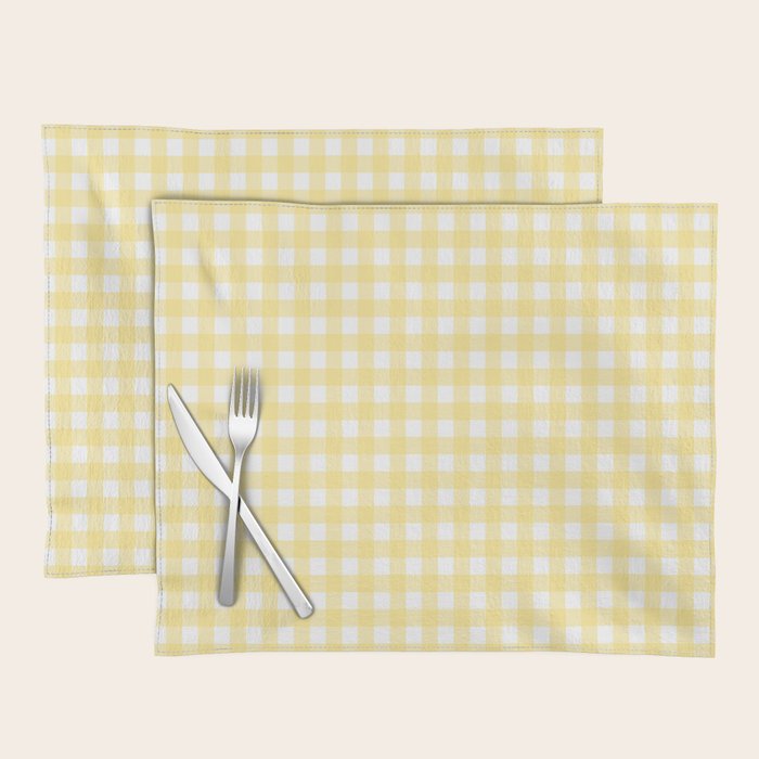 Gingham Check Plaid Pattern in Butter Yellow and White Placemat Gallery Image 1