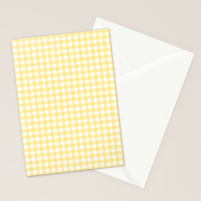 Gingham Check Plaid Pattern in Butter Yellow and White Stationery Card Gallery Image 2