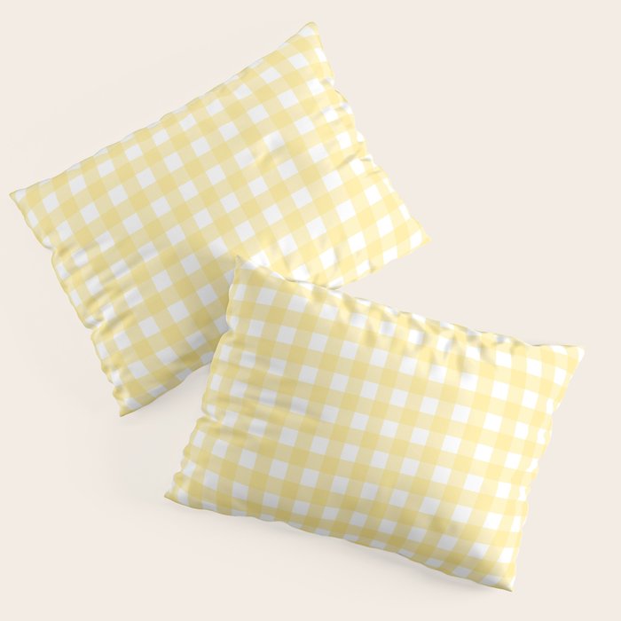 Gingham Check Plaid Pattern in Butter Yellow and White Pillow Sham Gallery Image 3