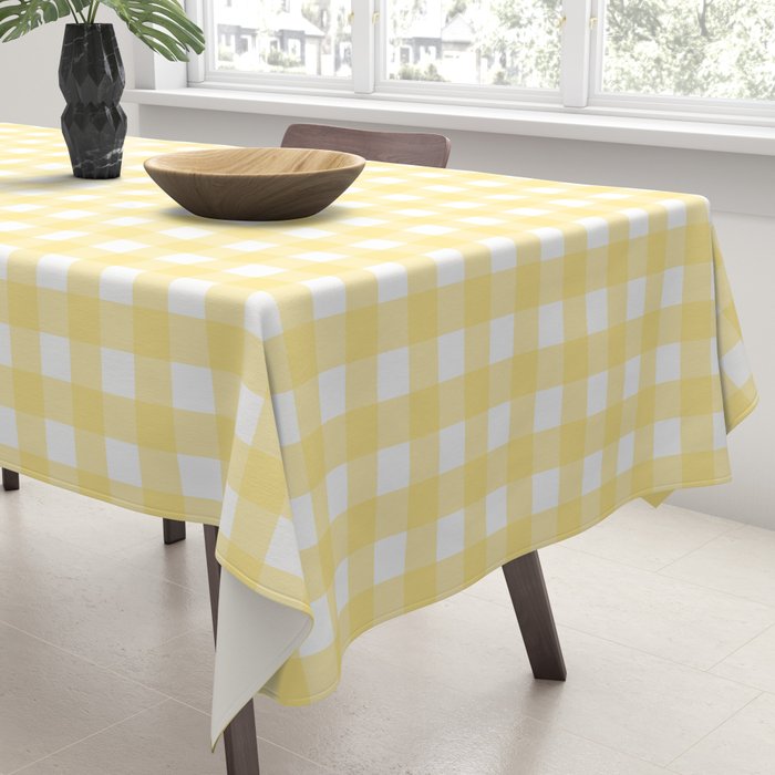 Gingham Check Plaid Pattern in Butter Yellow and White Tablecloth Gallery Image 3