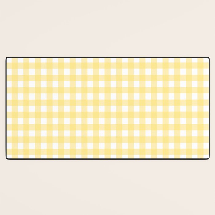 Gingham Check Plaid Pattern in Butter Yellow and White Desk Mat Gallery Image 3