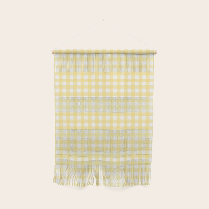 Gingham Check Plaid Pattern in Butter Yellow and White Wall Hanging Gallery Image 1