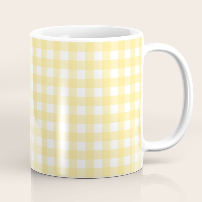 Gingham Check Plaid Pattern in Butter Yellow and White Coffee Mug Gallery Image 1