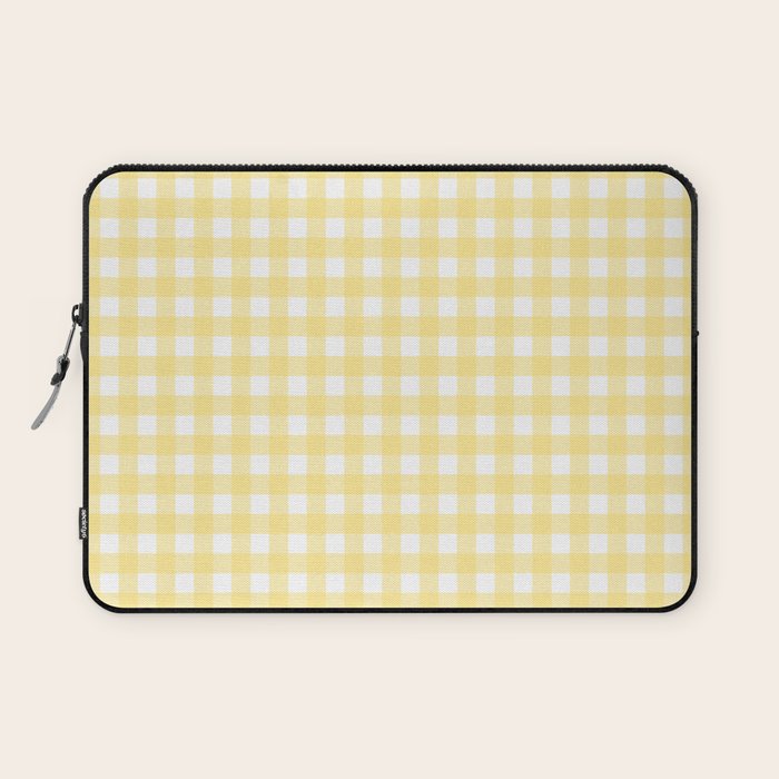 Gingham Check Plaid Pattern in Butter Yellow and White Laptop Sleeve Gallery Image 1