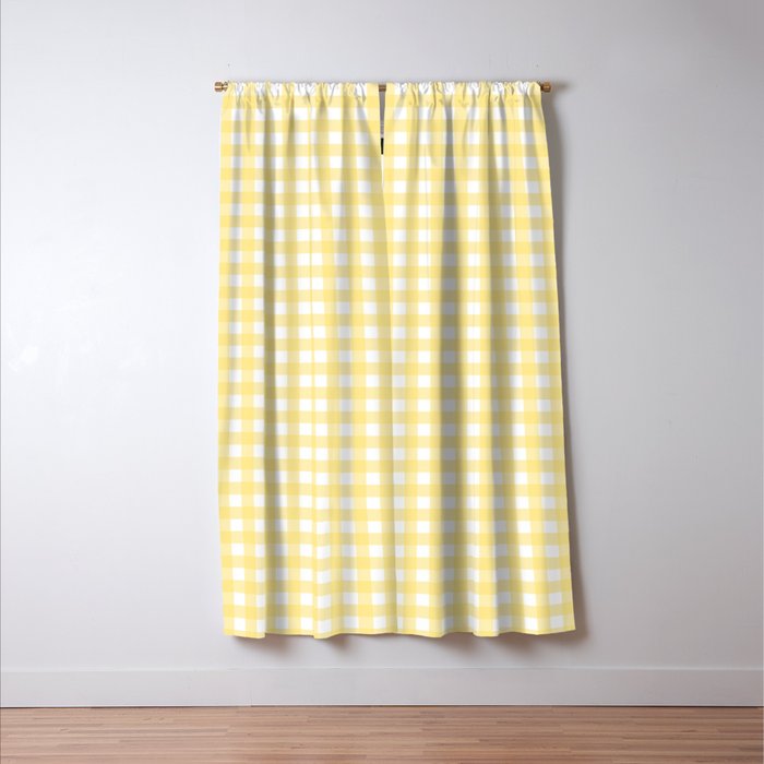 Gingham Check Plaid Pattern in Butter Yellow and White Window Curtain Gallery Image 3