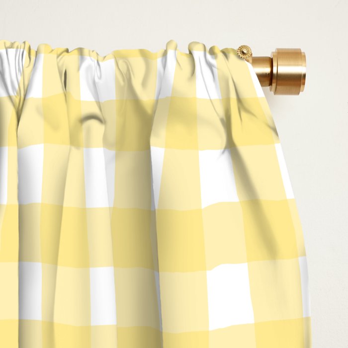 Gingham Check Plaid Pattern in Butter Yellow and White Window Curtain Gallery Image 2
