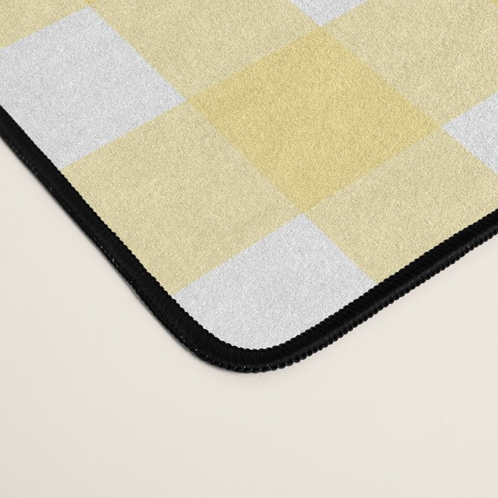 Gingham Check Plaid Pattern in Butter Yellow and White Desk Mat Gallery Image 4