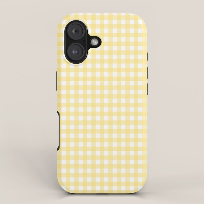 Gingham Check Plaid Pattern In Butter Yellow And White Iphone Case