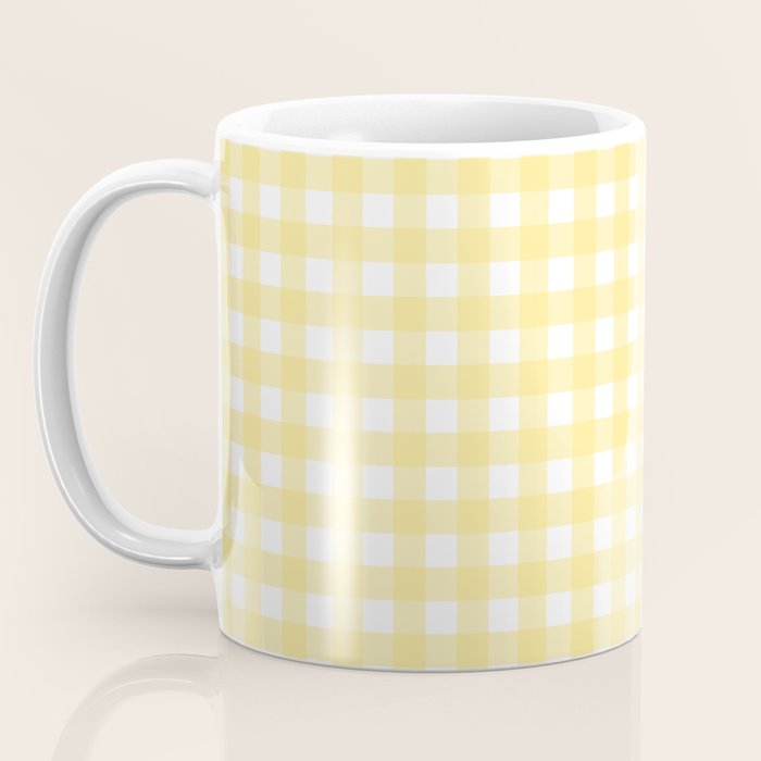 Gingham Check Plaid Pattern in Butter Yellow and White Coffee Mug Gallery Image 3