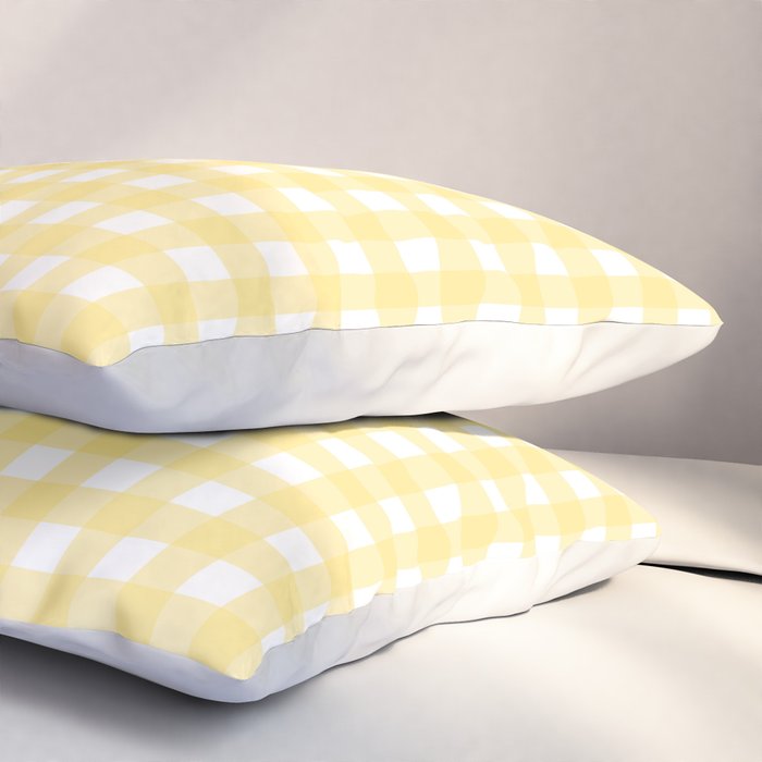 Gingham Check Plaid Pattern in Butter Yellow and White Pillow Sham Gallery Image 3