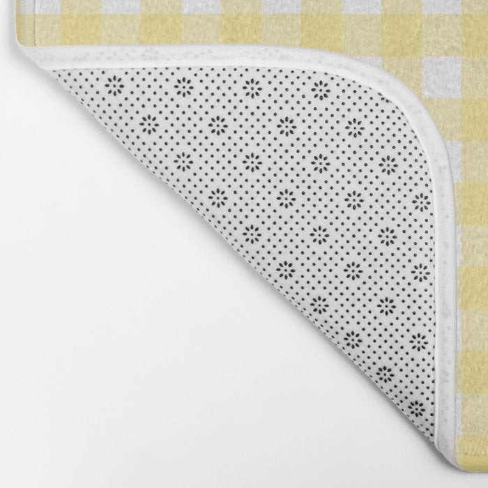 Gingham Check Plaid Pattern in Butter Yellow and White Bath Mat Gallery Image 2