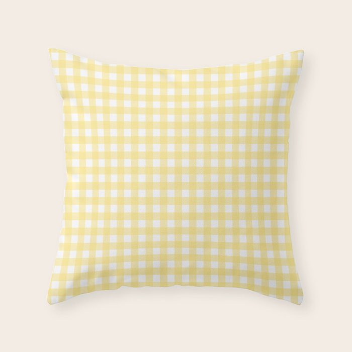 Gingham Check Plaid Pattern in Butter Yellow and White Throw Pillow Gallery Image 6