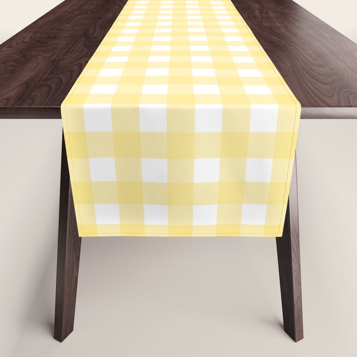 Gingham Check Plaid Pattern in Butter Yellow and White Table Runner Gallery Image 1