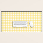 Gingham Check Plaid Pattern in Butter Yellow and White Desk Mat Gallery Image 1