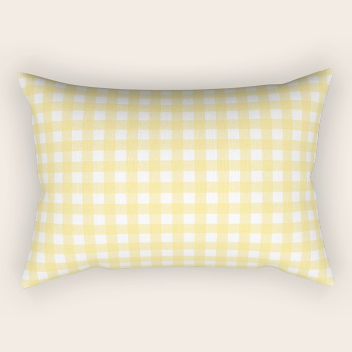 Gingham Check Plaid Pattern in Butter Yellow and White Rectangular Pillow Gallery Image 1