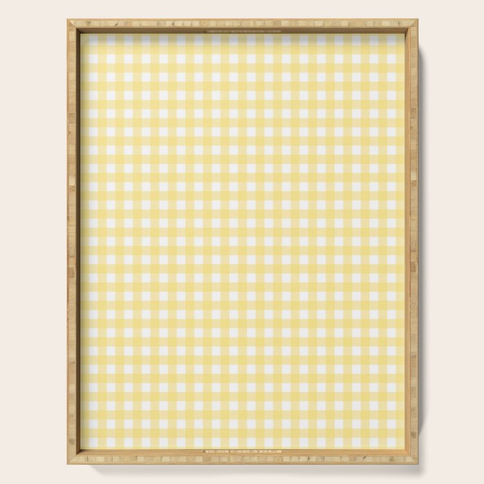 Gingham Check Plaid Pattern in Butter Yellow and White Serving Tray Gallery Image 1