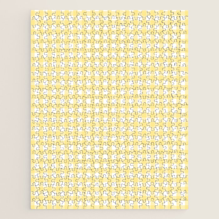 Gingham Check Plaid Pattern in Butter Yellow and White Jigsaw Puzzle Gallery Image 1