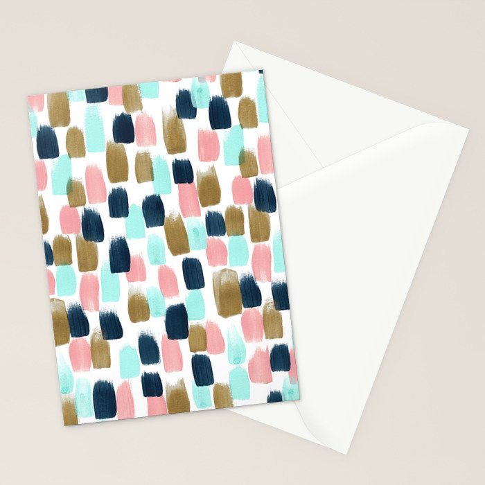 Pink, Mint, Navy & Gold Abstract Print, Nursery Art, Little Girls Room Stationery Card Gallery Image 2
