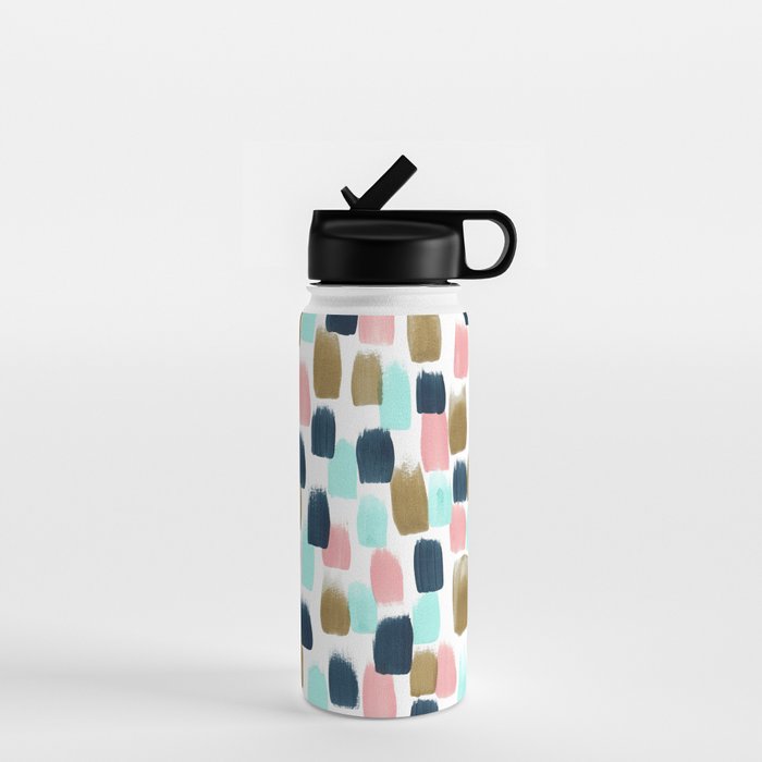 Pink, Mint, Navy & Gold Abstract Print, Nursery Art, Little Girls Room Water Bottle Gallery Image 1