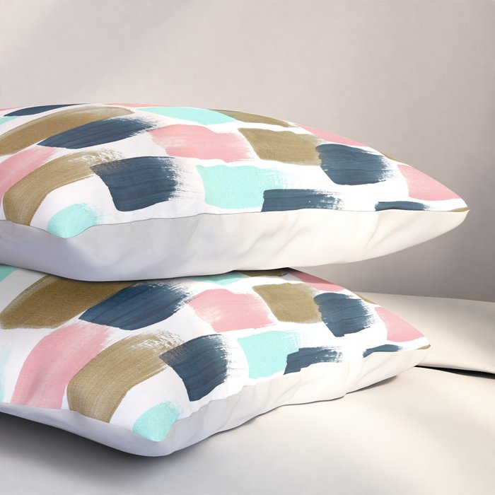 Pink, Mint, Navy & Gold Abstract Print, Nursery Art, Little Girls Room Pillow Sham Gallery Image 3