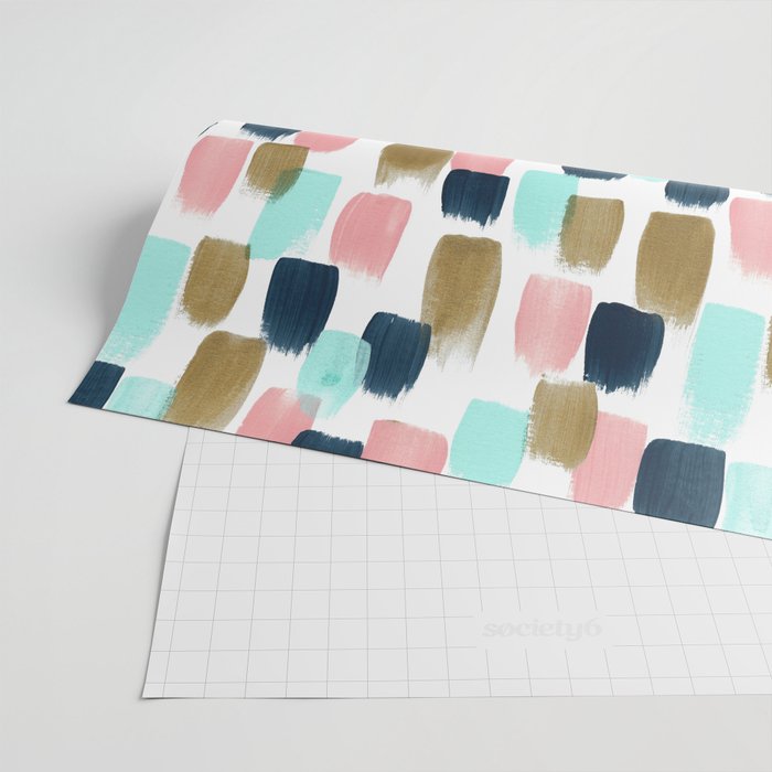 Pink, Mint, Navy & Gold Abstract Print, Nursery Art, Little Girls Room Wrapping Paper Gallery Image 2