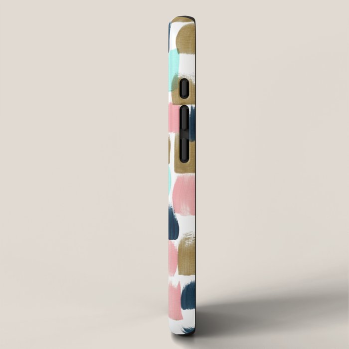 Pink, Mint, Navy & Gold Abstract Print, Nursery Art, Little Girls Room iPhone Case Gallery Image 2