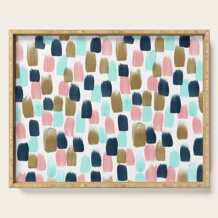 Pink, Mint, Navy & Gold Abstract Print, Nursery Art, Little Girls Room Serving Tray Gallery Image 1