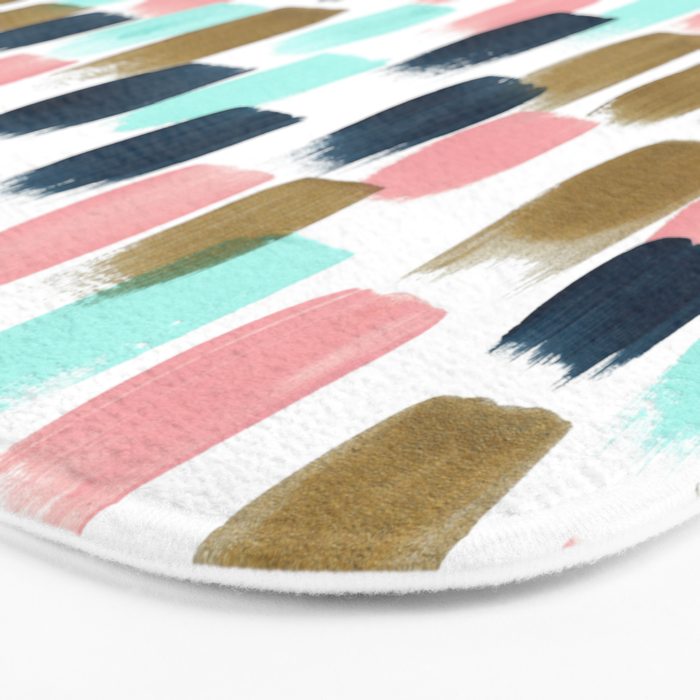Pink, Mint, Navy & Gold Abstract Print, Nursery Art, Little Girls Room Bath Mat Gallery Image 3