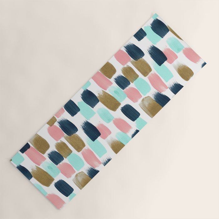 Pink, Mint, Navy & Gold Abstract Print, Nursery Art, Little Girls Room Yoga Mat Gallery Image 1