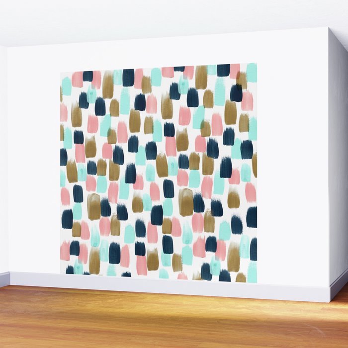 Pink, Mint, Navy & Gold Abstract Print, Nursery Art, Little Girls Room Wall Mural Gallery Image 2