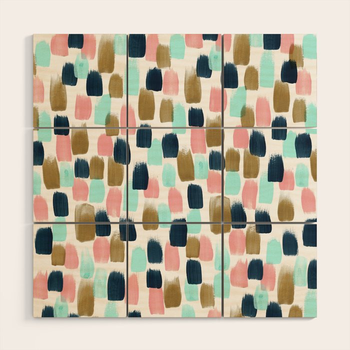 Pink, Mint, Navy & Gold Abstract Print, Nursery Art, Little Girls Room Wood Wall Art Gallery Image 1