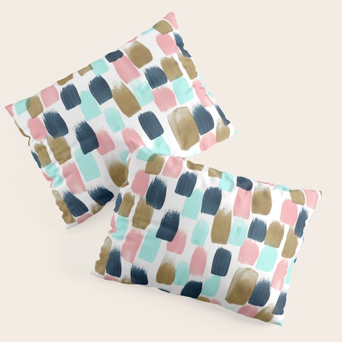 Pink, Mint, Navy & Gold Abstract Print, Nursery Art, Little Girls Room Pillow Sham Gallery Image 3